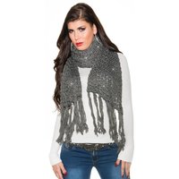 Cuddly XXL scarf with glitter and fringes grey