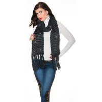 Kuscheliger XXL Schal mit Glitzer und Fransen Marine