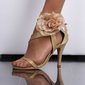 Sexy Satin Sandaletten Abendschuhe mit Blüte Champagner