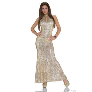 Exclusive glamour gala evening dress gown with sequins gold UK 12 (L)