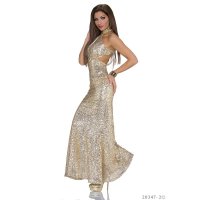 Exclusive glamour gala evening dress gown with sequins gold UK 12 (L)