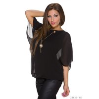 Trendy short-sleeved chiffon shirt with gold-coloured chain black