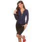 Slim-fit long-sleeved business blouse waisted navy-leopard UK 10 (S)