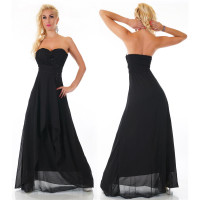 Noble floor-length strapless gown evening dress chiffon black UK 10 (S)