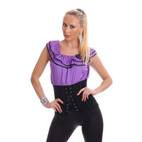 Sexy Latina top with frills and lacing purple/black
