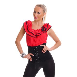 Sexy Latina-Top mit Rüschen und Schnürung Rot/Schwarz 38 (M)