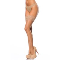 Sexy hold-up nylon stockings with lace edge nude