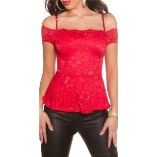 Sexy Top in Latina-Style aus Spitze mit Schößchen Rot