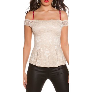 Sexy top in Latina style made of lace with peplum champagne UK 10 (S)