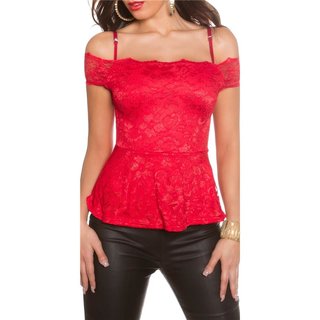 Sexy top in Latina style made of lace with peplum red UK 10 (S)