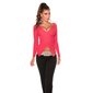 Stylish rib-knitted sweater pullover in wrap look coral