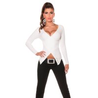 Stylish rib-knitted sweater pullover in wrap look cream