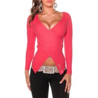 Stylisher Rippstrick Pullover in Wickel-Optik Coral...