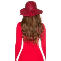 Trendy floppy hat in leopard look with ribbon leo/red