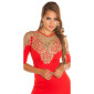 Sexy Glamour Etui Abendkleid Minikleid mit Stickerei Rot-Gold 38 (M)