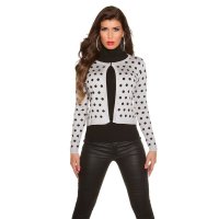 Womens fine-knitted cardigan jacket with polka dots grey