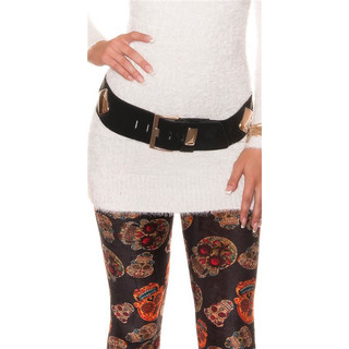 Trendy imitation leather belt with metal appliqués black-gold