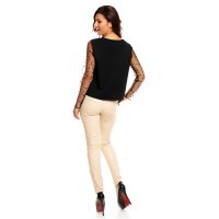 Elegant long-sleeved blouse shirt with meshed sleeves black