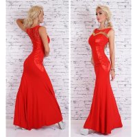 Noble floor-length evening dress gown with ornaments red