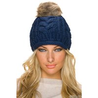 Lined coarse-knitted winter cap bobble hat with fake fur...