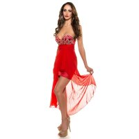 Luxus Cocktail Abendkleid aus Satin mit Chiffon-Schleier Rot