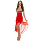 Luxury cocktail evening dress made of satin with chiffon veil red
