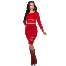 Sexy bauchfreier Feinstrick Pullover mit Streifen Rot