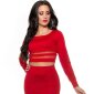 Sexy bauchfreier Feinstrick Pullover mit Streifen Rot
