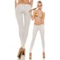 Skinny Damen Treggings Hose in Leder-Look mit Schnürung Weiß