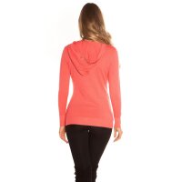 Trendy hoodie sweater jumper with rhinestones coral