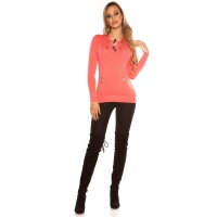 Trendy hoodie sweater jumper with rhinestones coral