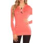 Trendy hoodie sweater jumper with rhinestones coral