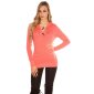 Trendy hoodie sweater jumper with rhinestones coral