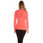 Trendy hoodie sweater jumper with rhinestones coral