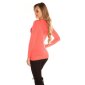 Trendy hoodie sweater jumper with rhinestones coral