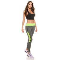 Sexy Jogging Sporthose Fitness Yoga Leggings Grau/Neon Grün