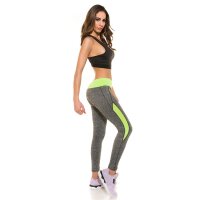 Sexy Jogging Sporthose Fitness Yoga Leggings Grau/Neon Grün