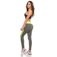 Sexy Jogging Sporthose Fitness Yoga Leggings Grau/Neon Gelb