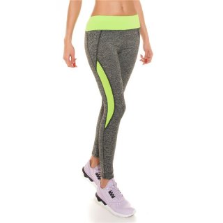 Sexy trackies sweatpants fitness yoga leggings grey/neon-green UK 14/16 (L/XL)
