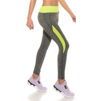 Sexy trackies sweatpants fitness yoga leggings grey/neon-yellow UK 16/18 (XL/XXL)