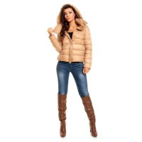 Light padded quilted jacket blouson with hood beige