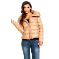 Light padded quilted jacket blouson with hood beige UK 10...