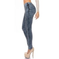 Sexy high-waisted drainpipe jeans acid washed dark blue...