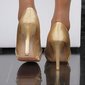 Glamorous satin peep toes pumps with rhinestones gold