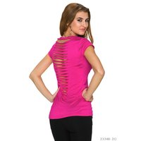 Sexy short-sleeved shirt with rifts at the back fuchsia