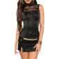 Edles Glamour Top aus Satin mit Spitze und Zipper Schwarz