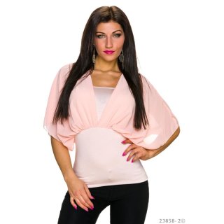 Elegantes Kurzarm-Shirt mit Chiffon Rosa Einheitsgröße (34,36,38)
