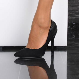 Sexy velvet pumps high heels evening shoes with croc look black