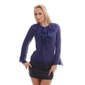 Elegant chiffon blouse transparent with bow tie and flounces navy