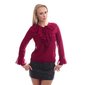 Elegant chiffon blouse transparent with bow tie and flounces wine-red